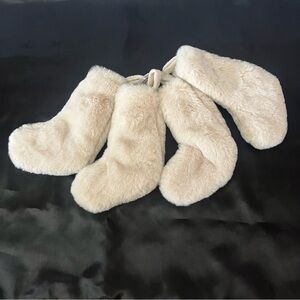 NWT Crate & Barrel Holiday Faux Fur Ivory Flatware Stocking, Set of 4